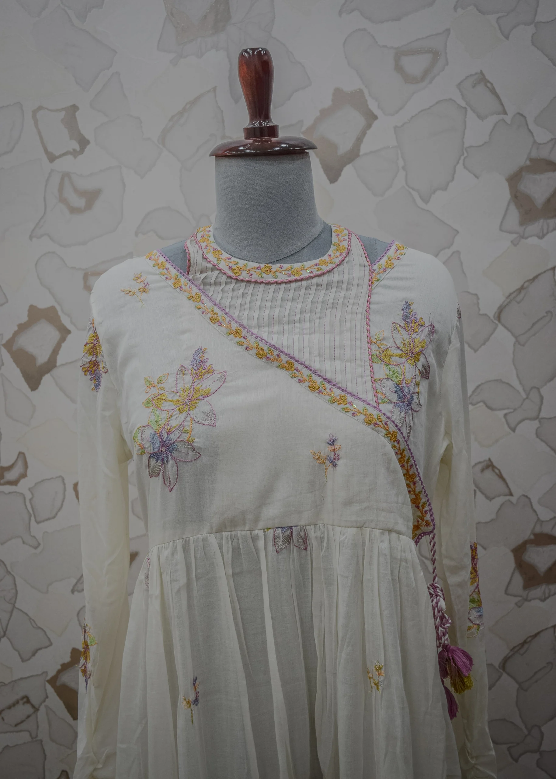 Ivory Serenity Floral Embroidered Flared Kurta Set - Image 5