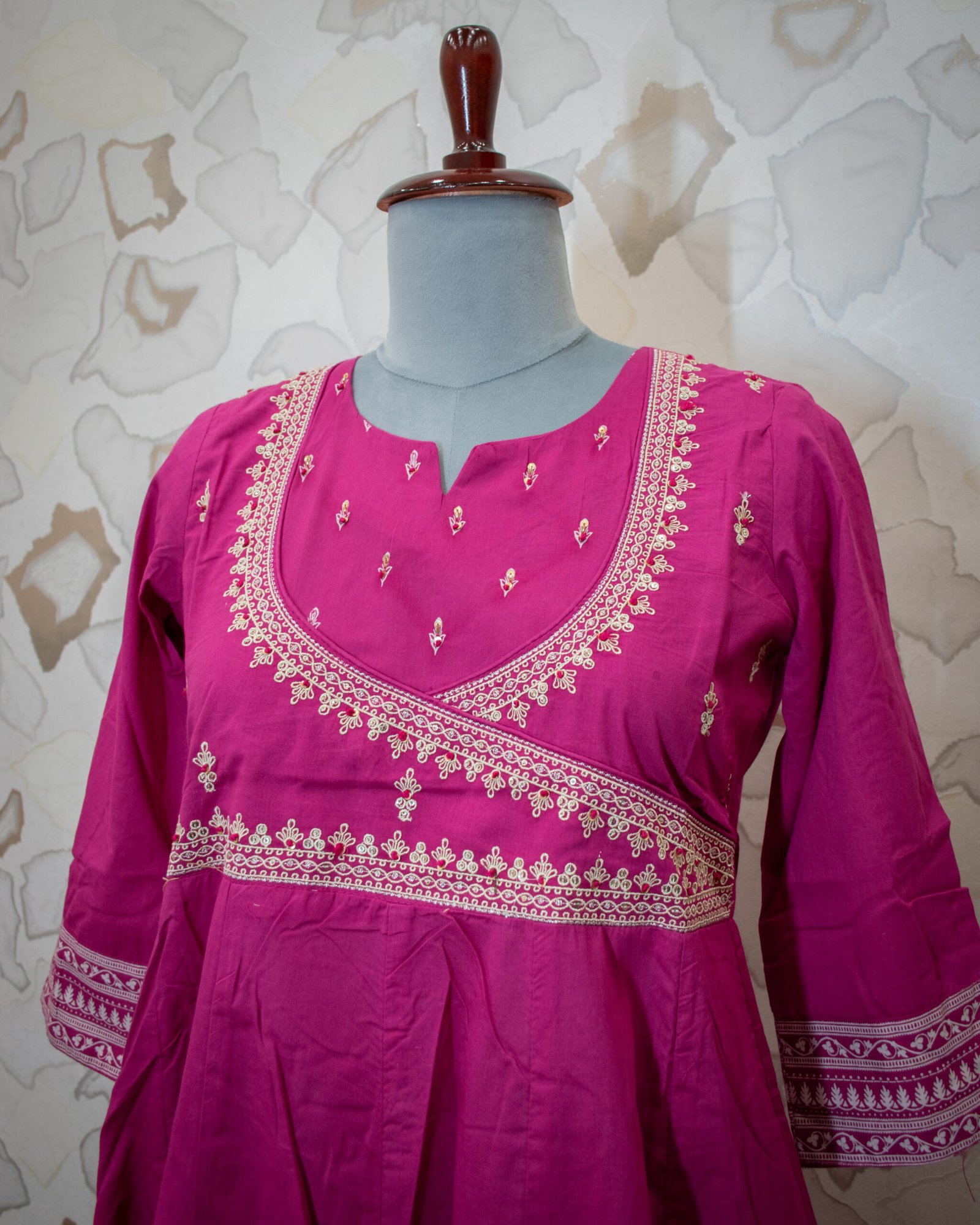 Vibrant Magenta Ethnic Printed Angrakha-Style Kurta Set with Dupatta - Image 5