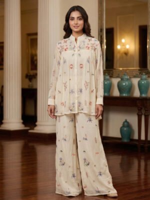 Pristine Ivory Floral Embroidered 2-Piece Co-ord Set